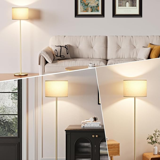 Ambimall 60'' Modern Floor Lamp with Shade, Tall Lamps for Living Room, Bedroom, Office, Dining Room, Beige Shade with Gold Pole(Without Bulb)-Ruum Studio Home