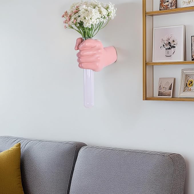 Pink Wall Sculpture,Wall Art Bedoroom,Hand Vase,Funky Flower Vase Decorations,Unique Wall Statue,Home Decor Art-Ruum Studio Home