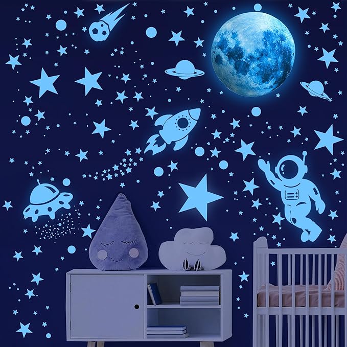 530 Glow in The Dark Stars Ceiling Stars Glow in The Dark Glow Moon and Space Wall Decals Astronaut Universe Galaxy Planet Wall Stickers Glowing Wall Stickers Kid Boys Living Room Decor-Ruum Studio Home
