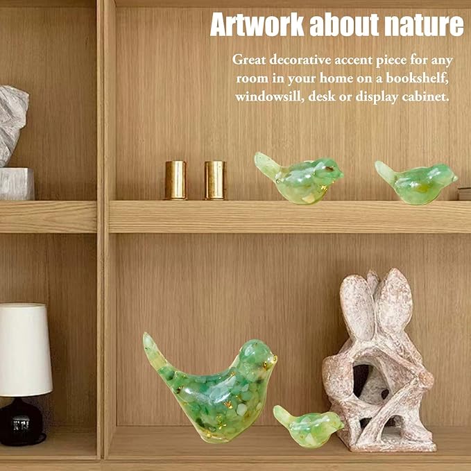 Crystal Bird Figurines, Resin Animal Statues, Miniature Decorative Gravel Birds, Home Decor (4PCS-GreenAventurine)-Ruum Studio Home