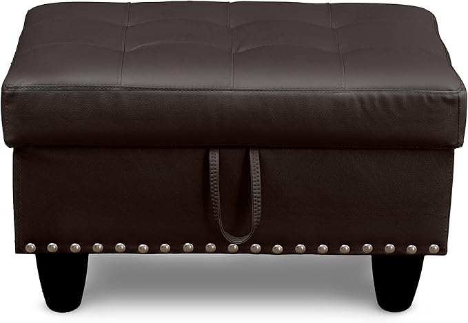 Ottoman Rectangular Storage Ottoman Bench, Faux Leather Footrest, Coffee Table, Stool Footstool with Hinged Lid for Living Room, Bedroom, Entryway, Brown, 28.5"x19"x17.5"-Ruum Studio Home