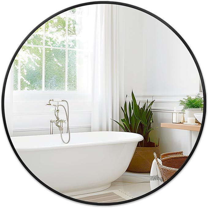 Fabuday Black Round Mirror 39 Inch - Big Circle Wall Mirror for Bathroom, Living Room, Hallway, Entryway, Matte Aluminum Frame Large Circular Mirrors for Wall Decor-Ruum Studio Home