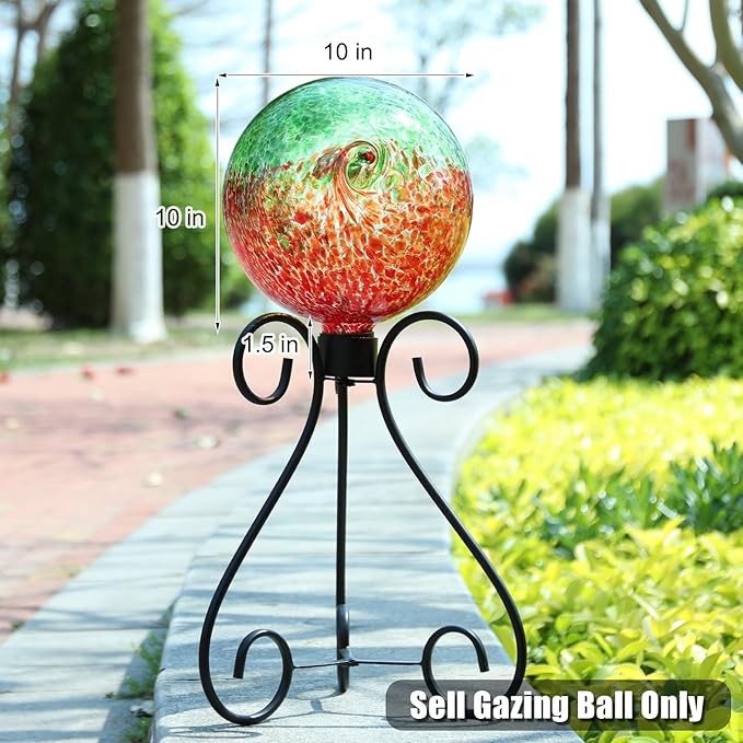 VCUTEKA Gazing Ball, Glass Gazing Balls Sphere for Garden Lawn Outdoor Ornament Yard Decorative, Red Swirl, 10"-Ruum Studio Home