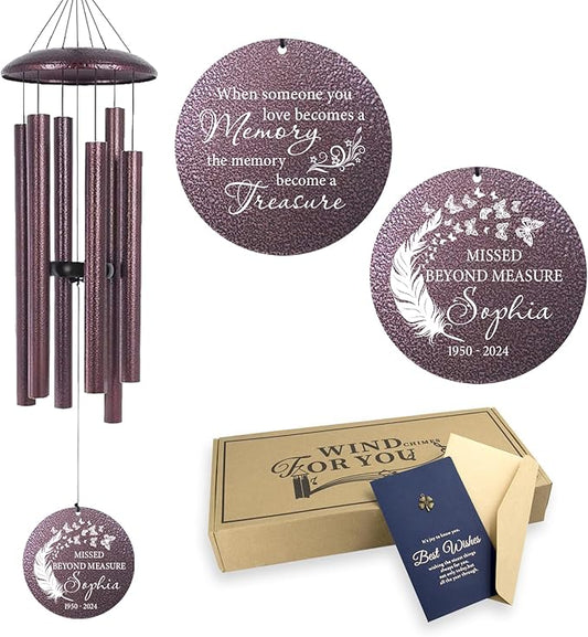 ASTARIN 36" Large Deep Tone Personalized Sympathy Wind Chimes, Memorial Wind Chime for Loss of Mother Father Loved One, Angel's Feather Bereavement Gifts Decor Outdoor Patio Garden(Produced in USA)-Ruum Studio Home
