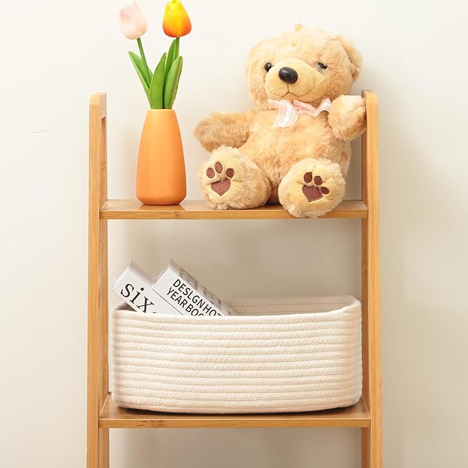 Small Storage Baskets for Organizing | Closet Organizer Bins | Shelf Toy Basket | Woven Rope Baskets | Cube Decorative Box | Shallow Basket | 11.5x7.5x4.7” | 4 Packs Off White-Ruum Studio Home