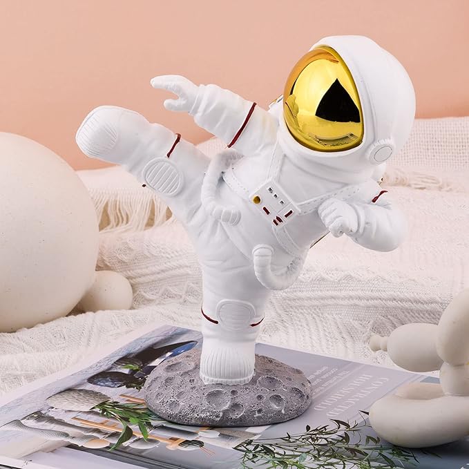 Astronaut Figurine,Astronaut Decor,Kung Fu Astronaut Figure Sculpture Spaceman Décor,Sculptures Home Décor,White Gold Shelf Decoration,Table Decor,Cute Mini Space Figure Ornament Decorative Astronaut-Ruum Studio Home