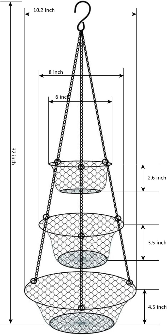 malmo 3-Tier Wire Fruit Hanging Basket, Vegetable Kitchen Storage Basket, Iron Wire Black (Basket2024)-Ruum Studio Home