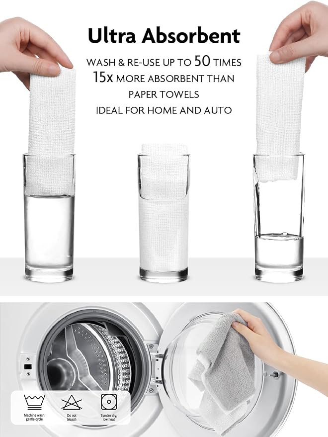 Fantasticlean Microfiber Cleaning Cloth Roll -90 Pack, Tear Away Microfiber Towels, 12" x 12", Reusable, Washable, Scratch Free, Ultra Absorbent Dish Rags for Car, Home, Garage or Shop (White)-Ruum Studio Home