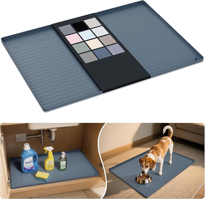 URMONA Waterproof Silicone Under Sink Mat 22'' x 19'' Shelf Liner for Kitchen and Bathroom, Cabinet and Counter Protector, Storage and Organizers, Litter Mat, Pet Cat Puppy Essentials(Dark Grey)-Ruum Studio Home