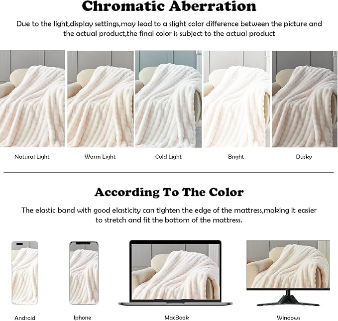 NEWCOSPLAY Faux Fur Throw Blanket Ivory Bubble Blanket Thick Warm Soft for Couch Sofa Bed 550GSM (Ivory, Throw(50"x60"))-Ruum Studio Home