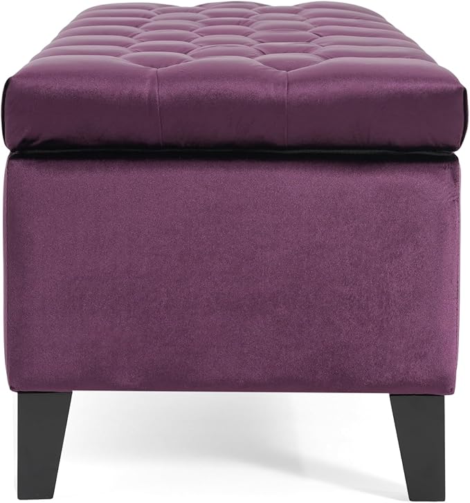Christopher Knight Home Gloust Velvet Storage Ottoman, Upholstered Rectangular Storage Bench, Living Room Seating, Tufted BottonFoot Rest Stool for Home Office, Entryway and Bedroom, Purple-Ruum Studio Home