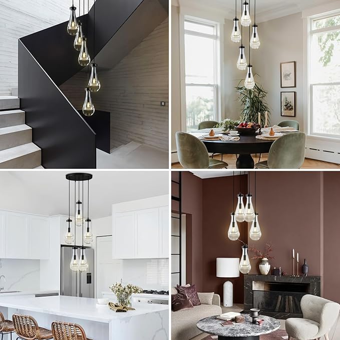 Bronze 5 Light Raindrop Chandeliers, Black Cluster Pendant Light Teardrop Dining Room Light Fixture Pendant Lights Kitchen Island, Hanging Ceiling Pendant Lighting for Entryway Living Room-Ruum Studio Home