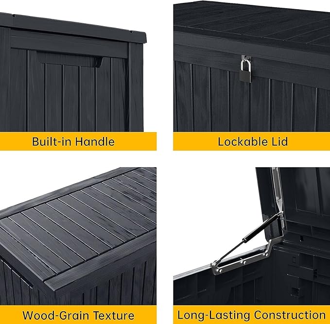 182 Gallon Deck Box Waterproof, UV Resistant Resin Outdoor Storage Box with Hydraulic Rod, Lockable Design and Enhanced Durability for Patio, Garden, and Poolside Use-Ruum Studio Home