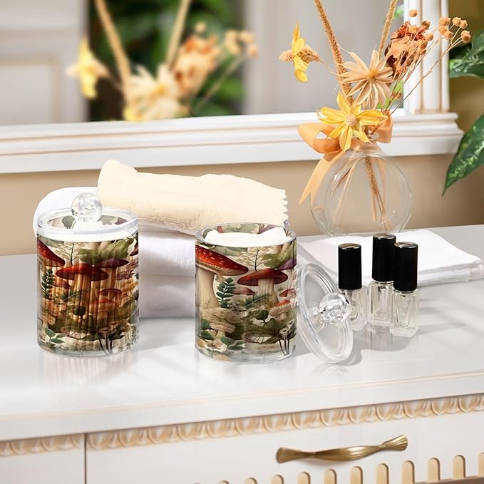 Cartoon Mushroom 2PC Airtight Transparent Plastic Storage Jar, Food Storage Container Glass, Can Store Candy, Salt, Coffee Beans, With lid, Easy To Use-Ruum Studio Home