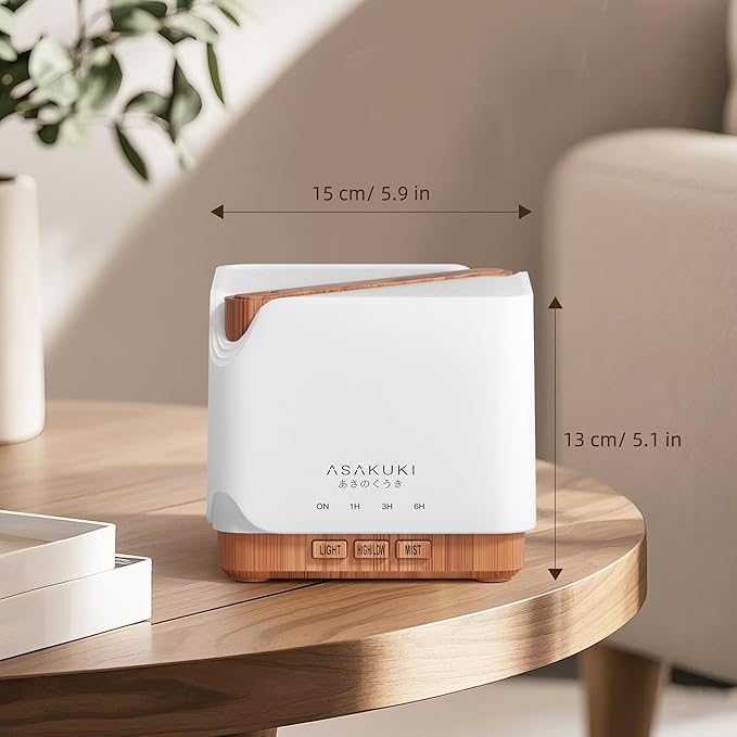 ASAKUKI Essential Oil Diffuser 700ml, Ultrasonic Aromatherapy Humidifier with Top 6 Essential Oils Set, 7 LED Colors, Timer & Auto-Off, Large Room Diffuser-Ruum Studio Home