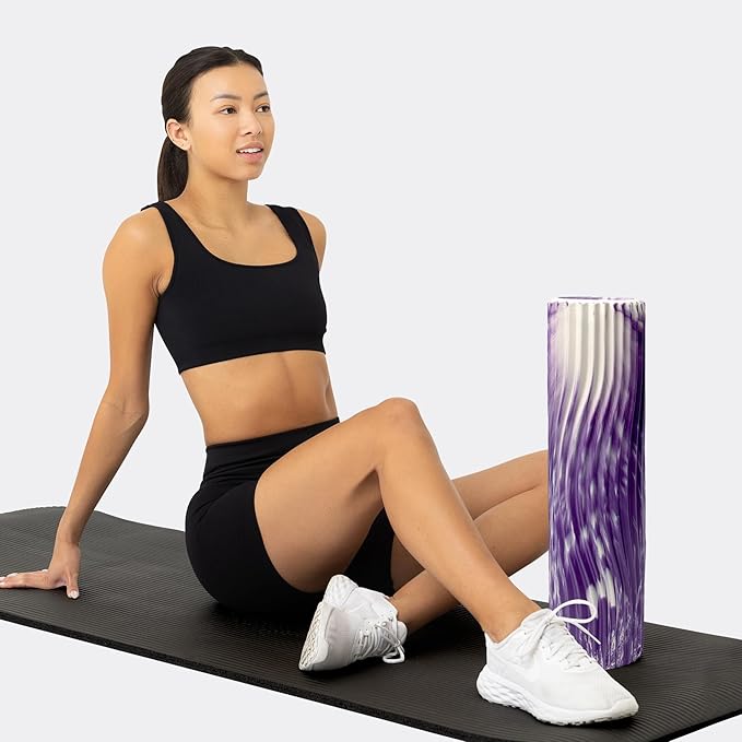 Oceanfoam Tidal Roller - Purple Marbled - Muscle Massage Foam Roller for Back Pain & Stretching - Firm and Ergonomic Wide Wave Textured - Yoga, Athletics, & Wellness - Full Size, 20" x 5"-Ruum Studio Home