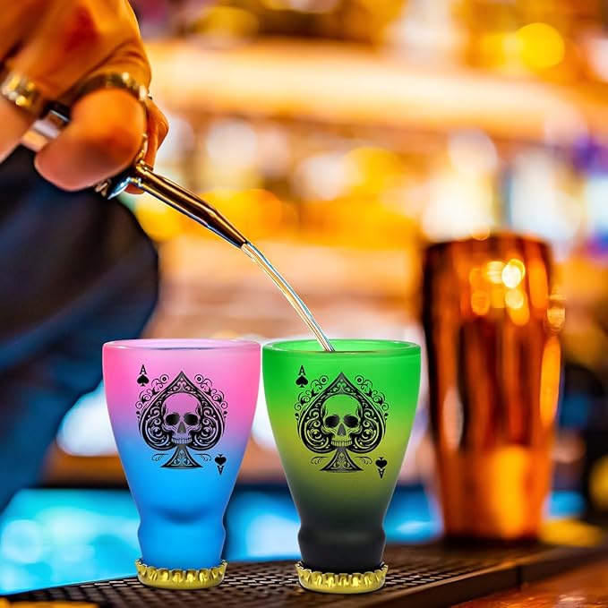 Spades Skull Pattern Glass Shot Glasses, Unique Wine Bottle Shot Glass, 43ml Shot Cups Set of 2 with Gift Box for Alcohol Shots, Vodka, Expresso, Tequila & Dessertsor, Gothic Christmas Gift-Ruum Studio Home