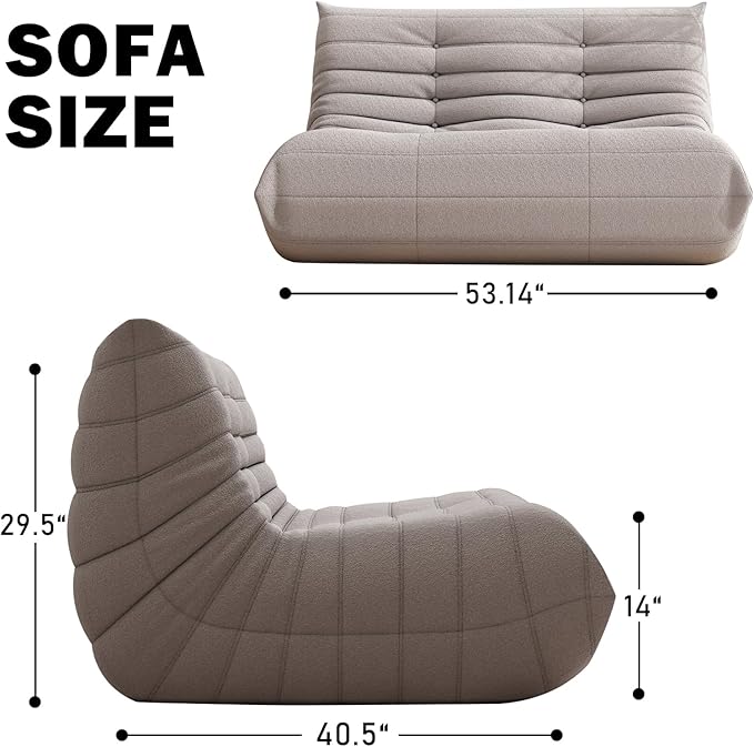 Bean Bag Chair for Adults, Oversized Loveseat Fireside Chair Comfy Lazy Floor Sofa, 2 Seater Lazy Sofa Couch Memory Foam Bean Bag for Living Room, Bedroom Apartment Office (Grey)-Ruum Studio Home