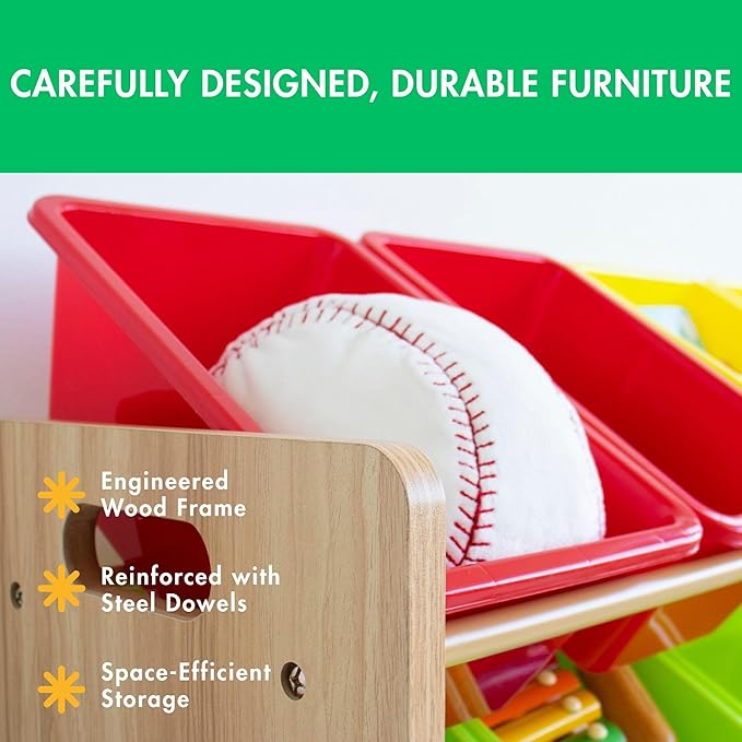 Humble Crew Kids Toy Storage Organizer with 12 Plastic Bins, Natural Wood/Rainbow – Removable Bins for Playroom, Bedroom, Toddler Furniture for Boys and Girls Ages-Ruum Studio Home