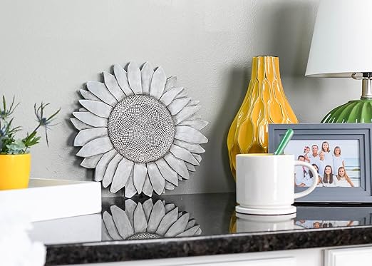 NAT & Jules Sunflower Shaped Dimensional Indoor Outdoor 12 inch Cast Resin Decorative Garden Stepping Stone, Patio, Walkway Sculpture Yard Art, Stone Grey-Ruum Studio Home