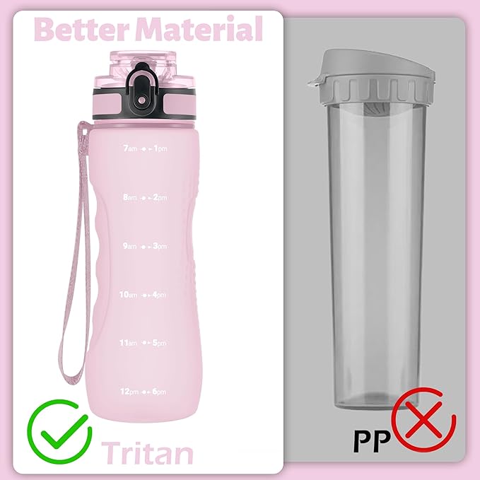 OLDLEY 25 oz Water Bottle, Motivational Water Bottle with Time Marker, Sports Water Bottle With Strap, Leakproof & BPA Free Large Water Bottles for School, Gym, Travel, Outdoor, Tritan,Pink-Ruum Studio Home