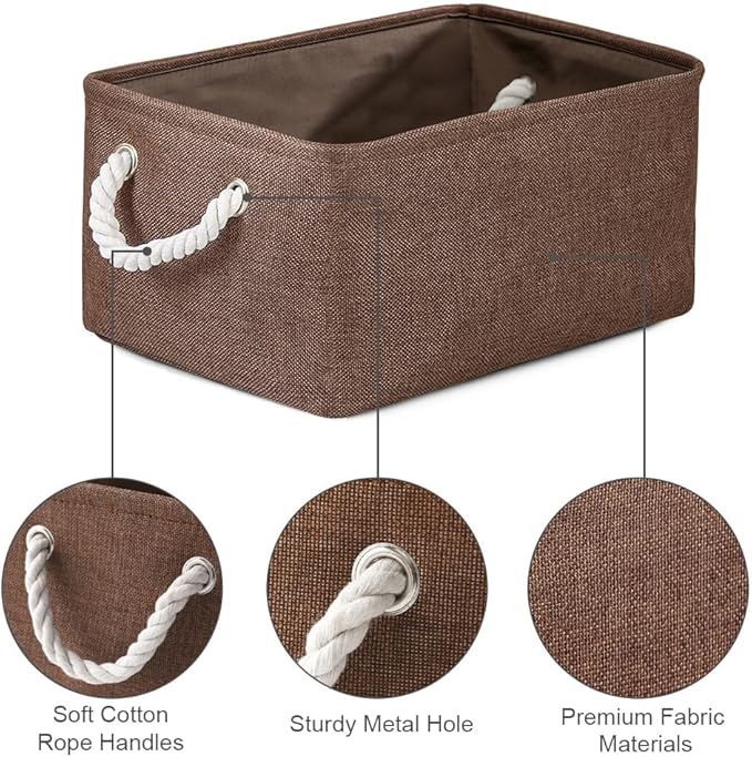 TheWarmHome Decorative Basket Rectangular Fabric Storage Bin Organizer Basket with Handles for Clothes Storage (Brown,Large-3Pack,15.7L*11.8W*8.3H)-Ruum Studio Home