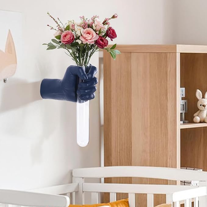 Blue Wall Sculpture,Wall Art Bedoroom,Hand Vase,Funky Flower Vase Decorations,Unique Wall Statue,Home Decor Art-Ruum Studio Home