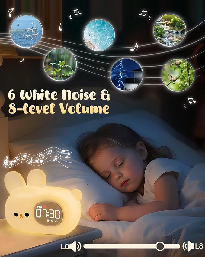 Bunny Alarm Clock for Kids with Night Light, Sleep Training Clock Time to Wake Clock, Rechargeable Silicone Light for Bedroom, Perfect Sleep Companion for Boys Girls-Ruum Studio Home