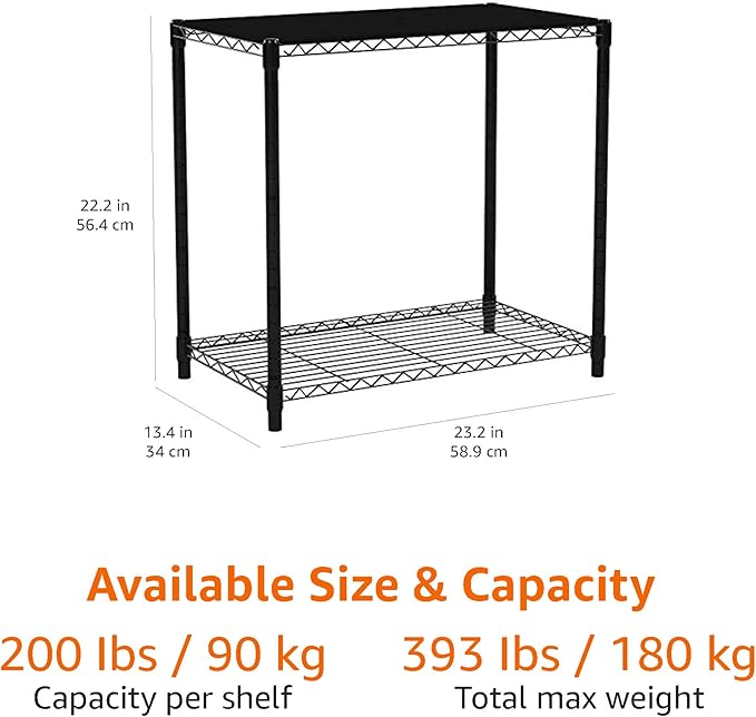Amazon Basics 2-Shelf Stackable Storage, 13.3" D x 23.2" W x 22.2" H, Black-Ruum Studio Home
