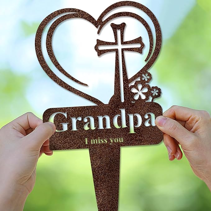 Grandpa Memorial Grave Stake, Cemetery Decorations for Grave Markers 12.5 x 7.2 inch Heart Metal Sympathy Stakes Graveside Plaque Decor Sign for Grandpa Graves, Yard, Garden - Rust-Grandpa-Ruum Studio Home