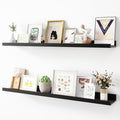 Picture Ledge Shelf, Wood Floating Shelves Set of 2, 36 inch Picture Ledge Shelves, Photo Ledge Nursery Book Shelves Wall Mounted for Living Room Kids' Room Bedroom, Color Black-Ruum Studio Home