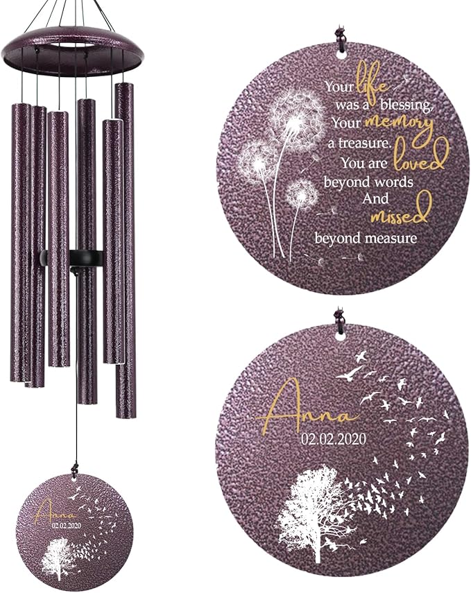 Sympathy Wind Chimes, Personalized Wind Chime for Loss of Loved Ones, Customized Tree Bird Wind Chimes, Commemorative Wind Chime Deep Tone (36inch)-Ruum Studio Home