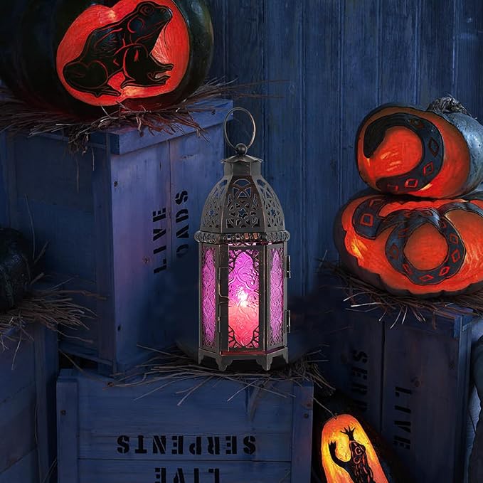 NEEDOMO Halloween Decorations,11'' Moroccan Lanterns Decorative Indoor & Outdoor, Vintage Christmas Candle Holder, Metal Lanterns Decorative, Table, Patio, Porch, Shelf, Christmas Spring Home Decor-Ruum Studio Home