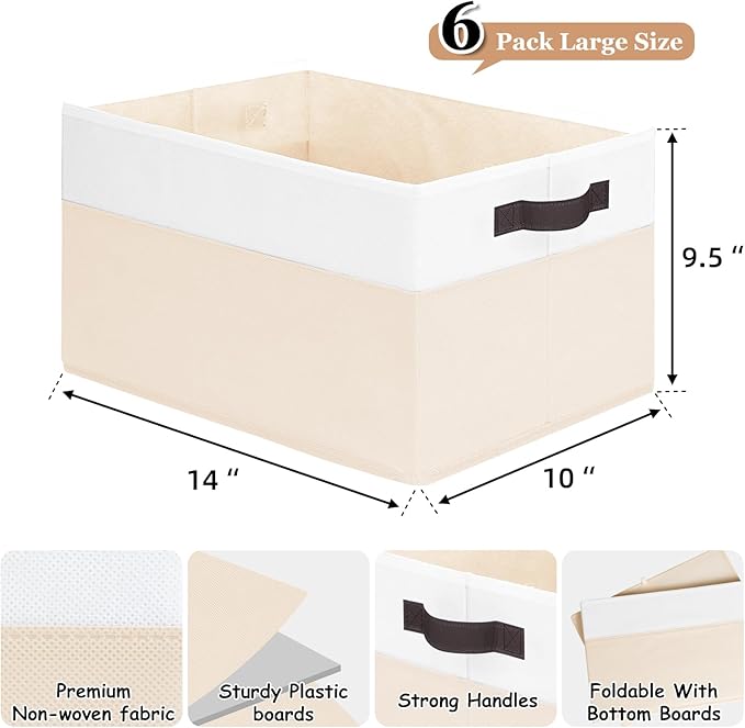 6 Pack Large Toy Box Chest, Collapsible Sturdy Toy Storage Organizer Bins Baskets for Kids, Boys, Girls, Nursery, Playroom, Shelf Baskets for Lego Puzzle Balls, Game Organizer (14L*10W*9.5H)-Ruum Studio Home