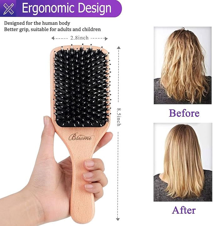 Hair Brush Boar Bristle Hair Brushes for Women Curly Hair, Best Paddle Detangling Brush Detangler for Girls Kids,Smooth Hair Add Shine-Ruum Studio Home