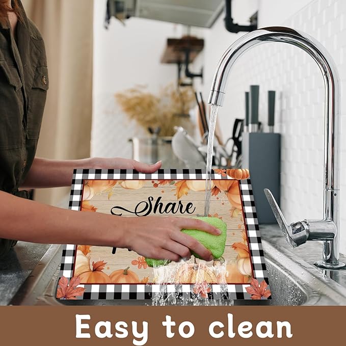 Fall Placemats Set of 6 Buffalo Plaid Thanksgiving Plastic Table Mats Autumn Vintage Maple Leaf Place Mats Pumpkins Truck Leaves Fall Table Decoration for Indoor Outdoor Party Kitchen Dining-Ruum Studio Home