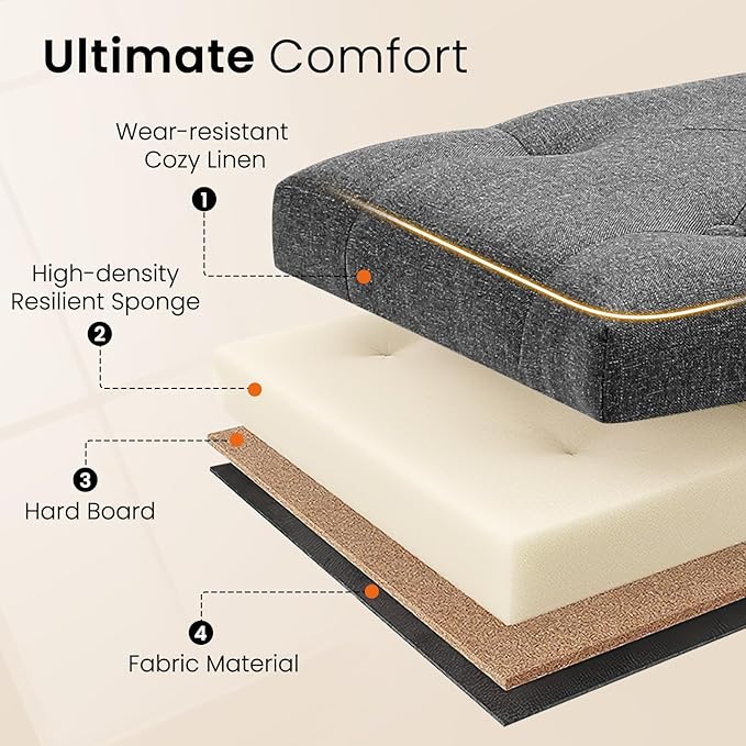 Furniliving Ottoman Bench with Storage, Folding Storage Ottoman Bench with Wood Legs, Upholstered Bedroom Bench with Button-Tufted, Entryway Bench Storage Bench for Bedroom, Linen (Darkgrey)-Ruum Studio Home