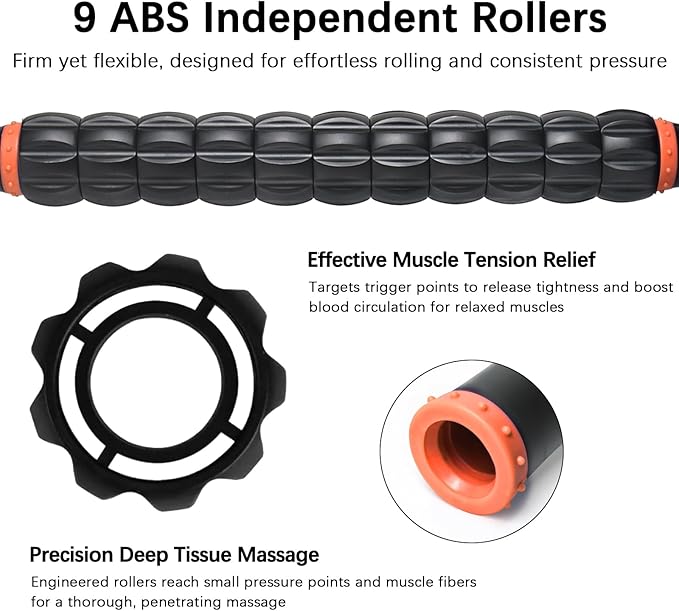 Muscle Roller Stick for Athletes -Roller Massager for Myofascial Pain Relief - Handheld Physical Therapy & Recovery Tool(Orange black-18 inch)-Ruum Studio Home