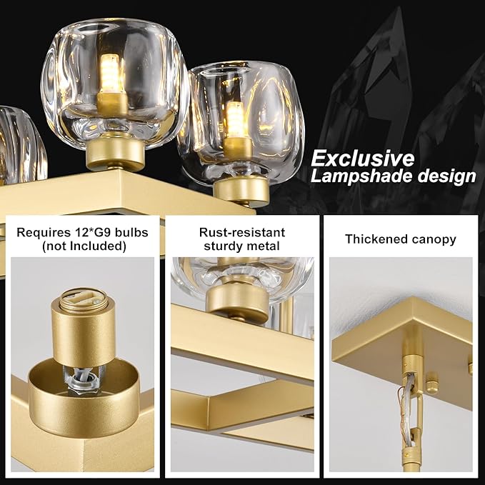 59 Inch Brass Rectangle Wagon Wheel Chandeliers, Gold Chandelier for Dining Room Over Table, Modern Crystal Long Chandelier, Farmhouse Large Linear Chandeliers for Kitchen Island-Ruum Studio Home