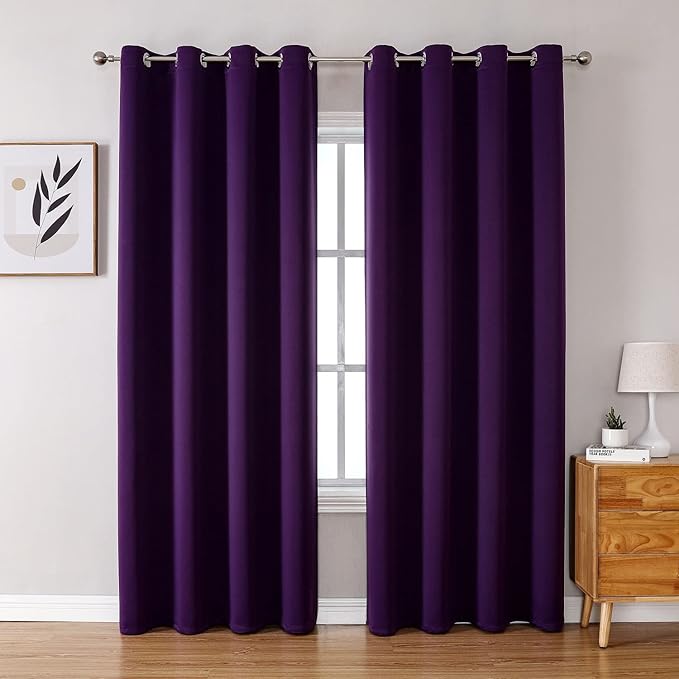 ChrisDowa Grommet Blackout Curtains for Bedroom and Living Room - 2 Panels Set Thermal Insulated Room Darkening Curtains (Royal Purple, 52W x 72L)-Ruum Studio Home