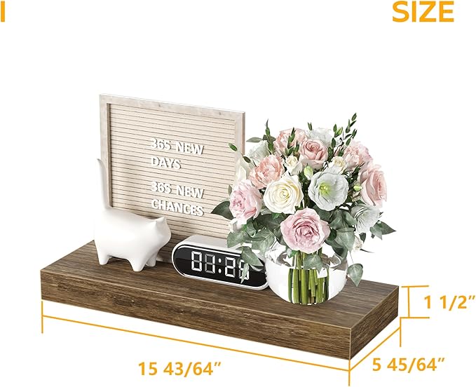 BAMEOS Floating Shelves, 16x6 Wall Mounted Wooden Shelves with Invisible Brackets Set of 3, Hanging Wall Shelves Decoration for Bedroom, Bathroom, Living Room and Kitchen-Ruum Studio Home