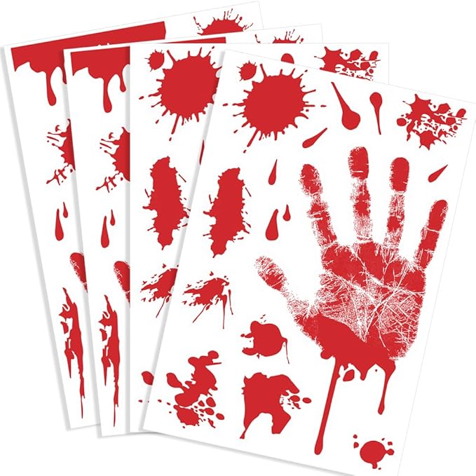 KUUQA 4 Pcs Bloody Handprint Clings Horror PVC Stickers Decals for Halloween Decorations-Ruum Studio Home