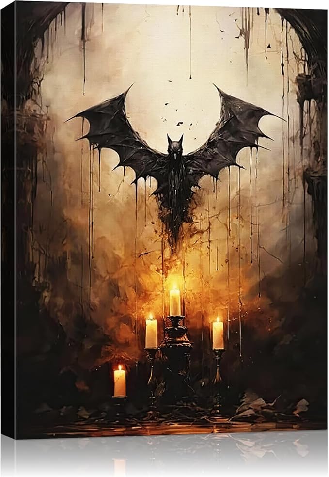 AbcCustomize Halloween Canvas Wall Art - Vintage Moody Bat Poster, Gothic Dark Academia Wall Decor, Spooky Halloween Decor for Farmhouse & Cottage, Fall Decorations Indoor for Living Room & Bedroom-Ruum Studio Home