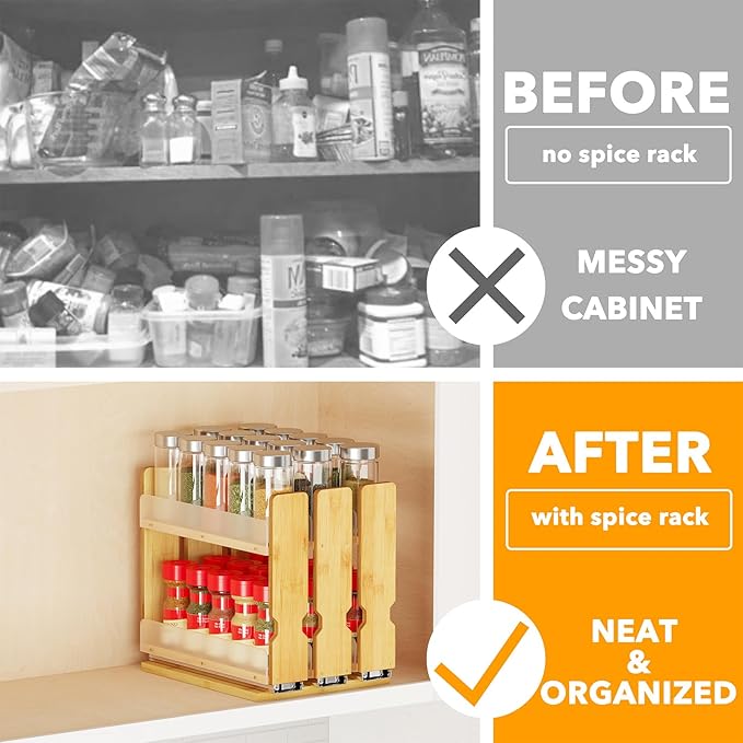 SpaceAid Bamboo Pull Out Spice Rack Organizer for Cabinet, Heavy Duty Slide Out Seasoning Kitchen Pantry Sliding Vertical Organization, 7.6" Wide, 3 Drawers(2" Wide), 2-Tier, Natural-Ruum Studio Home