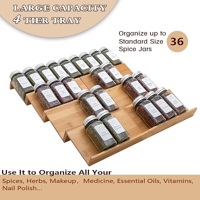 Bamboo Spice Rack Drawer Organizer - 8 Piece Set - 8" or 16" Wide-Ruum Studio Home