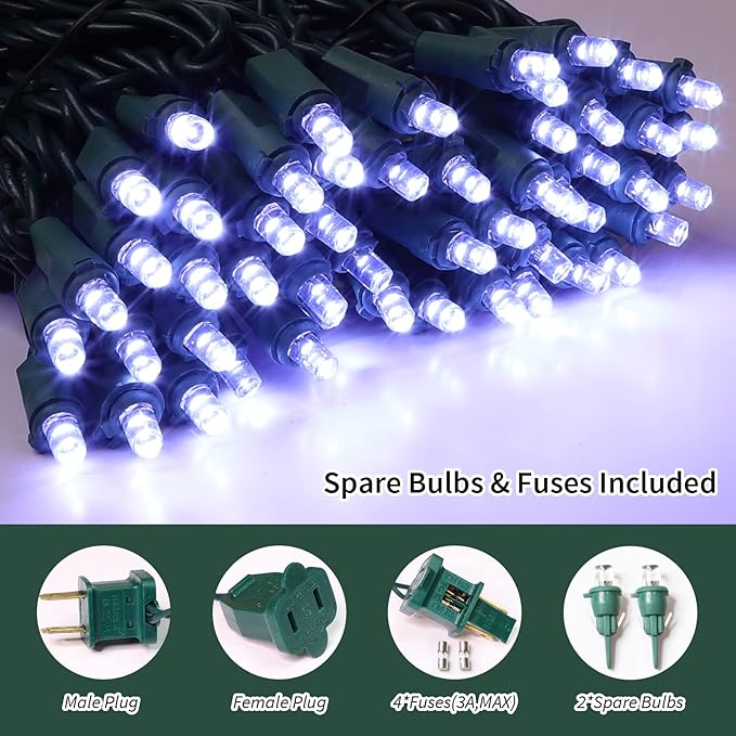 White Wide Angle LED Christmas Lights, 64.8 Ft 300 Count, Pack of 3 Strands 21.9 Ft 100 Lights UL Certified Commercial Grade Green Wire 5mm Holiday String Light-Ruum Studio Home