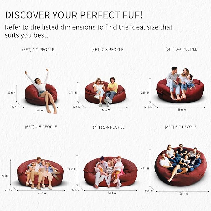 Bean Bag Chair for Adults 6FT,Soft Removable Cover for Teens/Girls Bedroom,Fluffy Giant Round Floor Beanbag Lounger Chairs (No Filler,Claret)-Ruum Studio Home