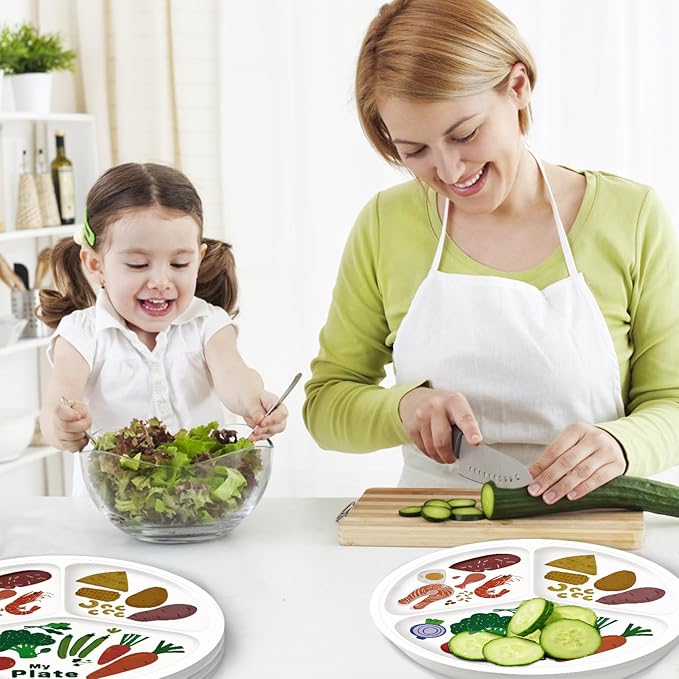 10" 3-Grid Cute Cartoon Portion Control Plate - Melamine, Healthy Nutrition for Weight Loss & Diabetes Management, Ideal for Adults & Teens Kids (4 Pack)-Ruum Studio Home