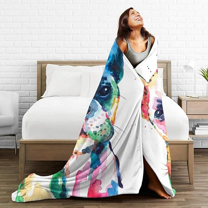 HGOD DESIGNS Watercolor French Bulldog Fleece Throw Blanket Ultra Soft Cozy Blooming Decorative Flannel Blanket All Season for Home Couch Bed Chair Travel 50x60in-Ruum Studio Home