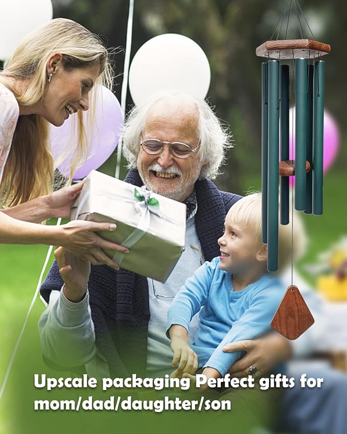 Wind Chimes Outdoor Large Deep Tone,Sympathy Wind Chime Outdoor, Memorial Wind-Chime with 6 Tuned Tubes, Elegant Chime for Garden, Patio, Balcony and Home Decor, Matte Green-Ruum Studio Home